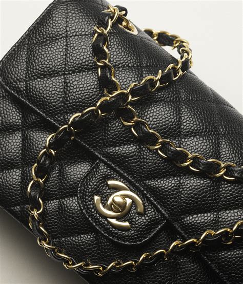 chanel cf中号小号|小号经典手袋, 颗粒压花小牛皮与金色金属, 黑 — 精品 .